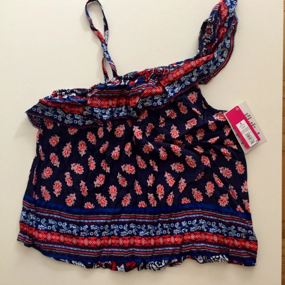 One shoulder ruffle printed summer top